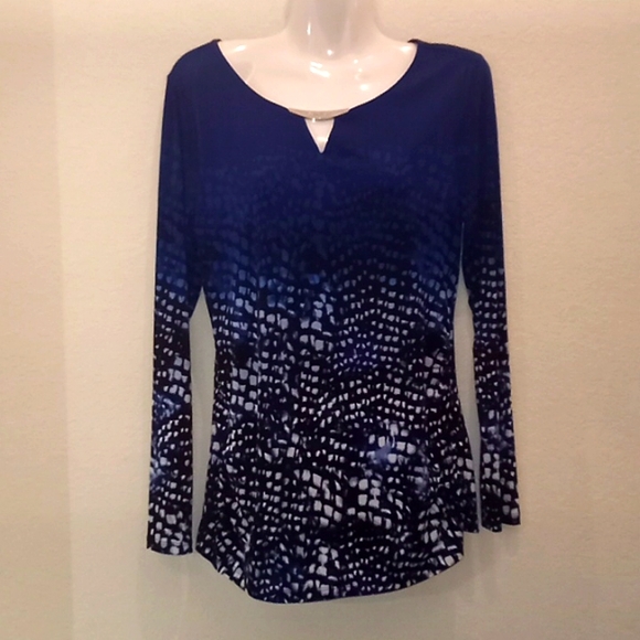 Calvin Klein Printed Keyhole Neck Jersey Blouse - Picture 4 of 13